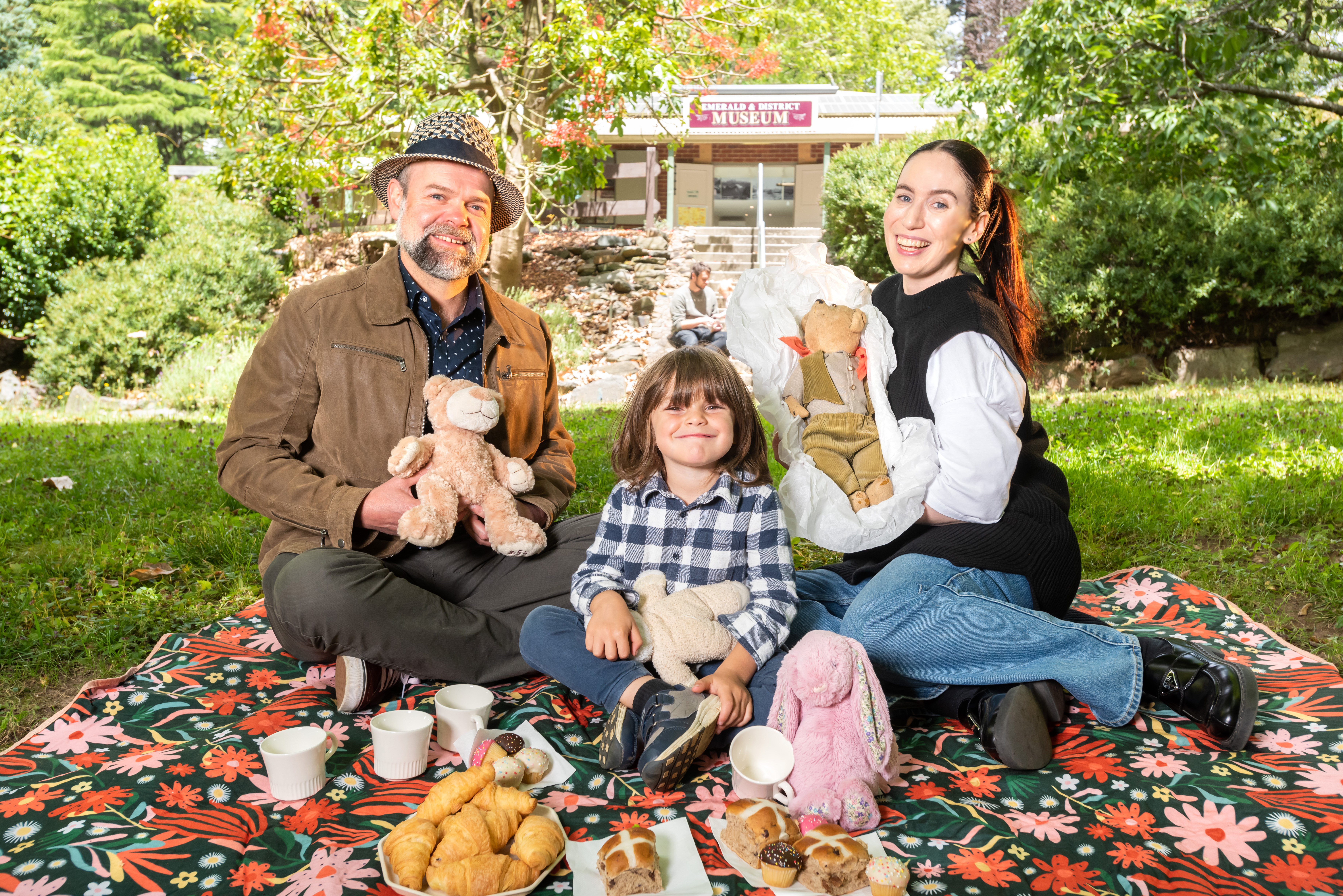 Ranges Ward Councillor Jeff Springfield enjoyed a teddy bears&rsquo; picnic with his nephew, Leo, and Emerald Museum Officer, Natalie Bradvica, ahead of the Australian Heritage Festival this April.