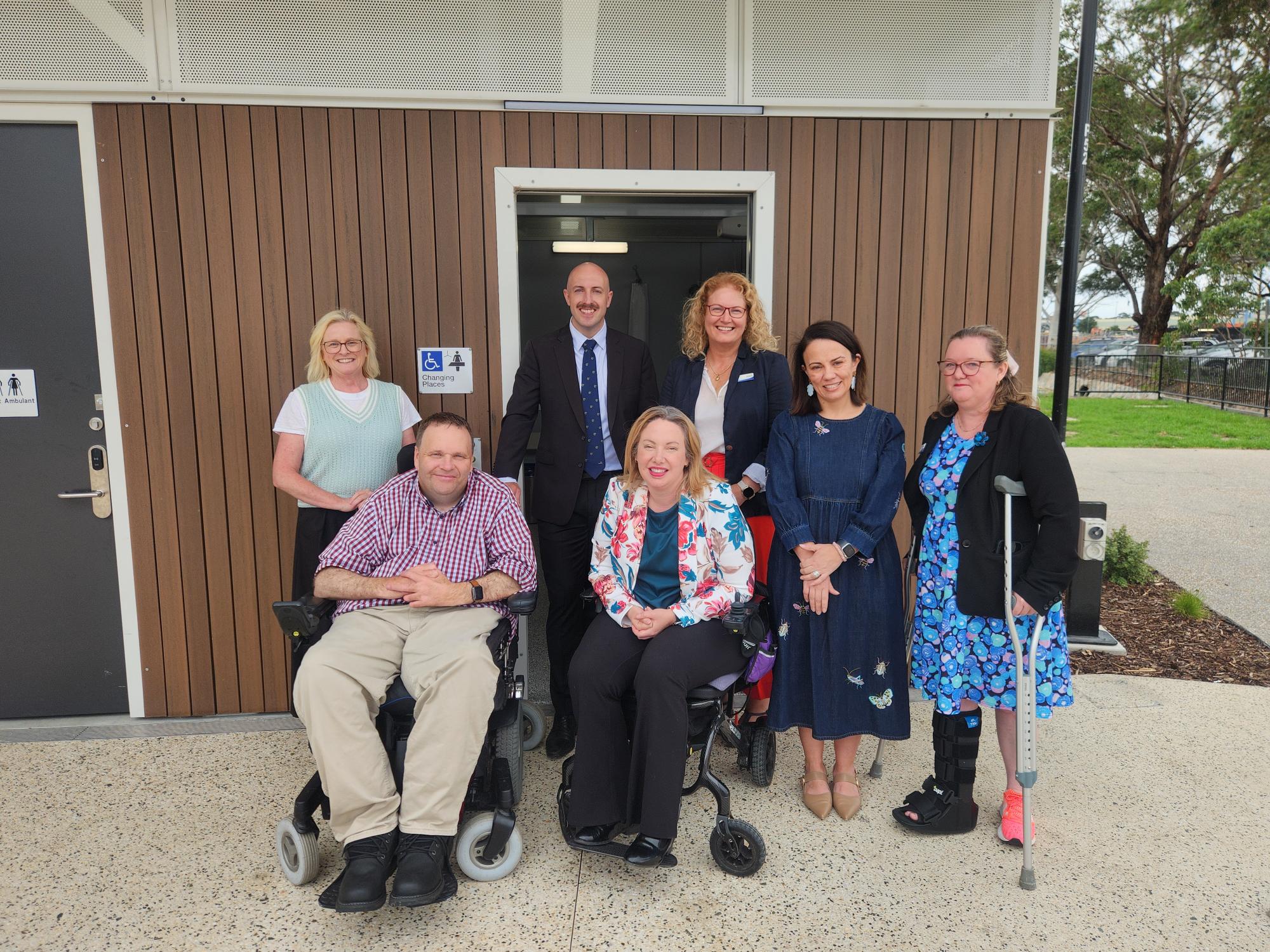 Cardinia Shire Council Mayor Cr Jack Kowarzik, Henty Ward Cr Liz Roberts, Council CEO Carol Jeffs and Advisory Committee members were joined by Emma Vulin MP and the Hon. Lizzie Blandthorn to officially open the new changing places facility in Pakenham.